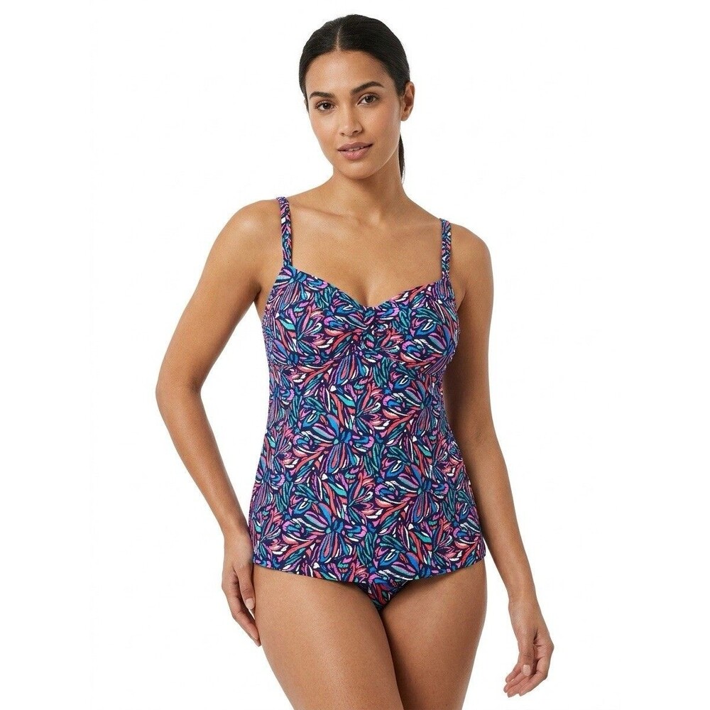 Island Escape Women's Printed Racerback Underwire Tankini Top Size 16 NWT